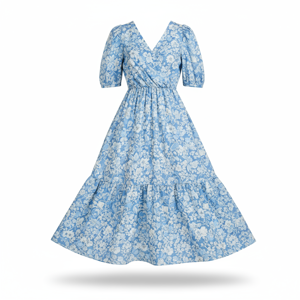 Blue floral dress product shot