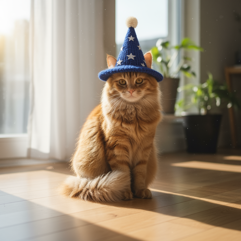 Cat with wizard hat added